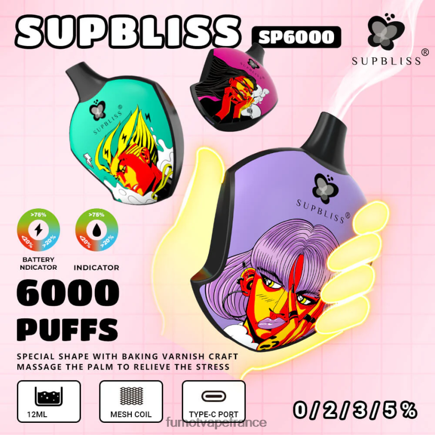 Fumot Supbliss Pod de vape jetable sp6000 - 12 ml (1 pièce) myrtille framboise - Fumot vape avis 00BH4J453