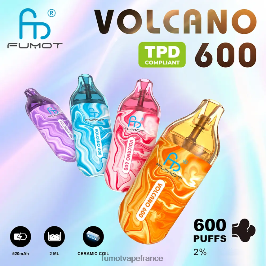 Fumot Volcano Vape jetable conforme 600 tpd - 2 ml (ensemble de 3 pièces) glace à la pastèque - Fumot vape 00BH4J291