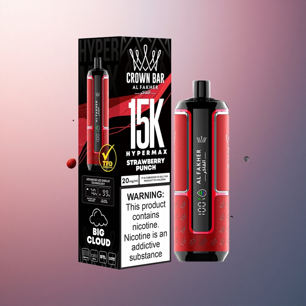 Al Fakher Crown Bar 15K Hypermax Fraises Explosives avec 6mg de nicotine et batterie 600mAh