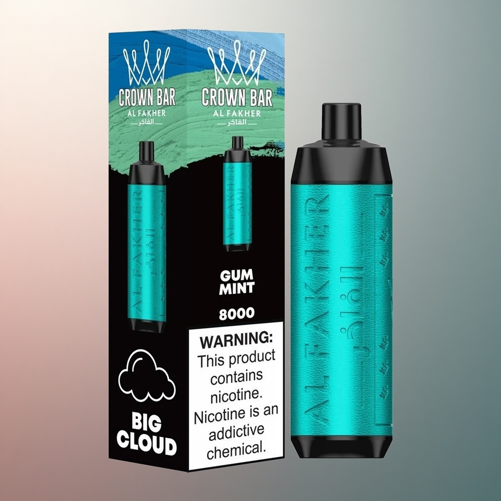 Al Fakher Crown Bar 8000 Crystal Menthe Gomme avec 5mg de nicotine et batterie 600mAh