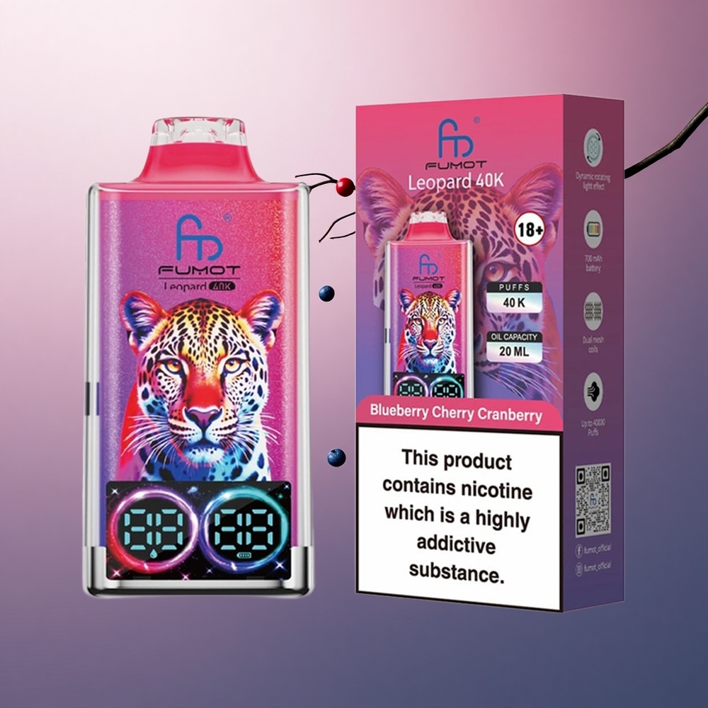 Fumot Leopard 40K Puffs Myrtille Cerise Canneberge 5% Nicotine 700mAh Dual Mesh