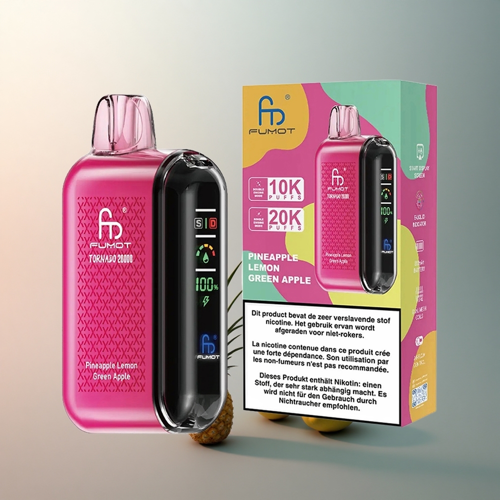Fumot Tornado 20000 Puffs Ananas Citron Pomme Verte 850mAh 2% Nicotine Dual Mesh Coil