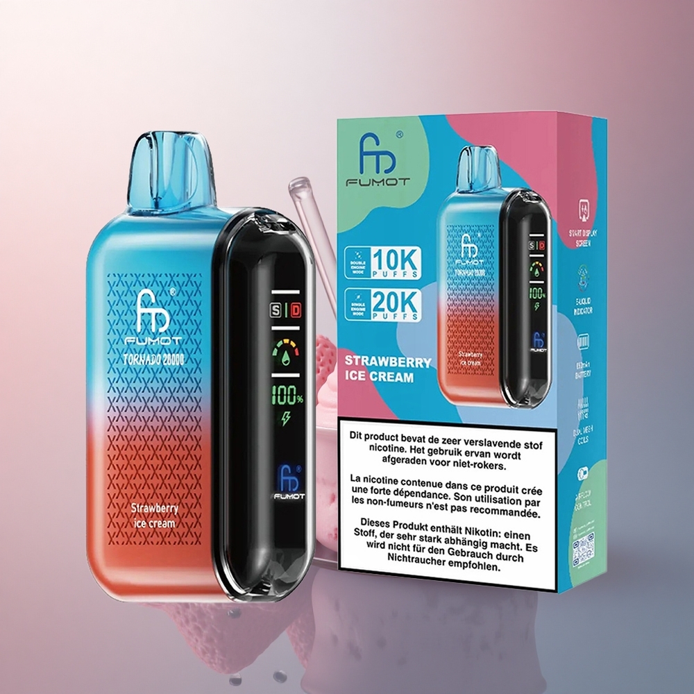 Fumot Tornado 20000 Puffs Crème Glacée à la Fraise avec Double Mesh et 850mAh
