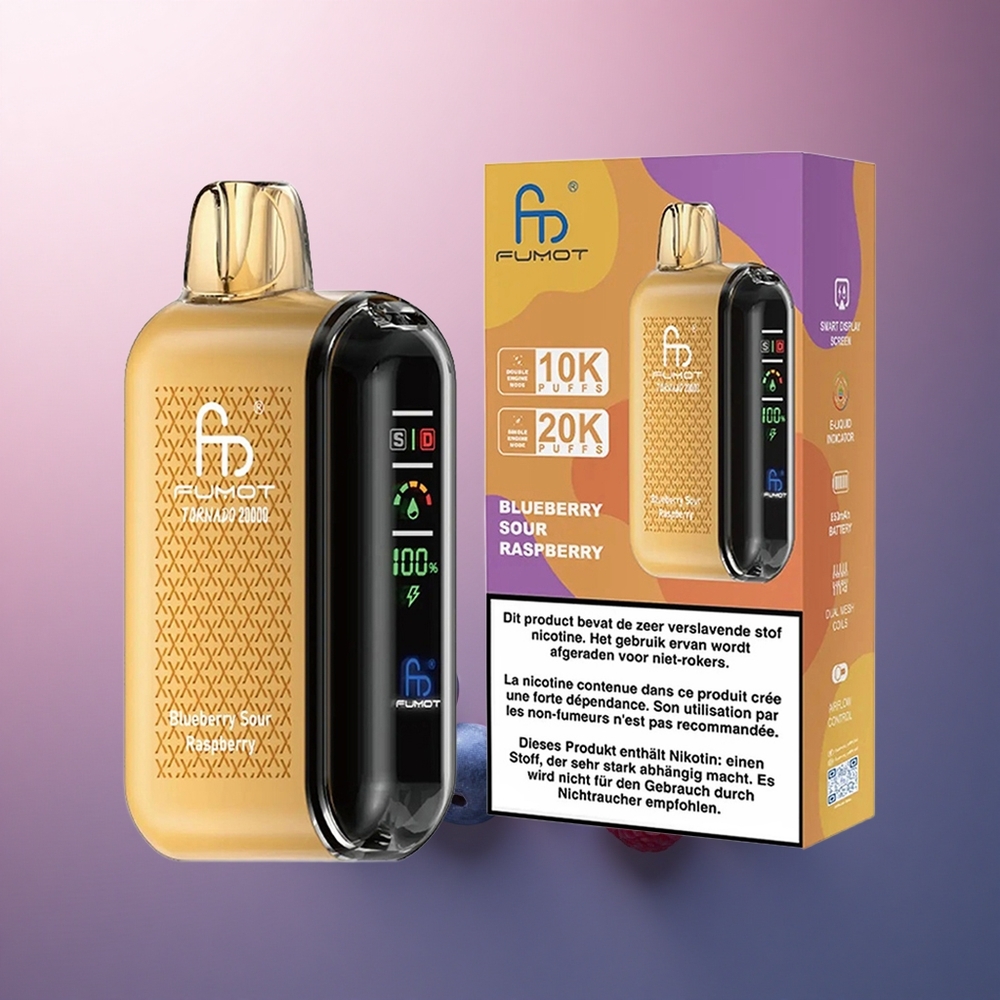 Fumot Tornado 20000 Puffs Framboise Acidulée Myrtille à Double Mesh 850mAh 2% Nicotine