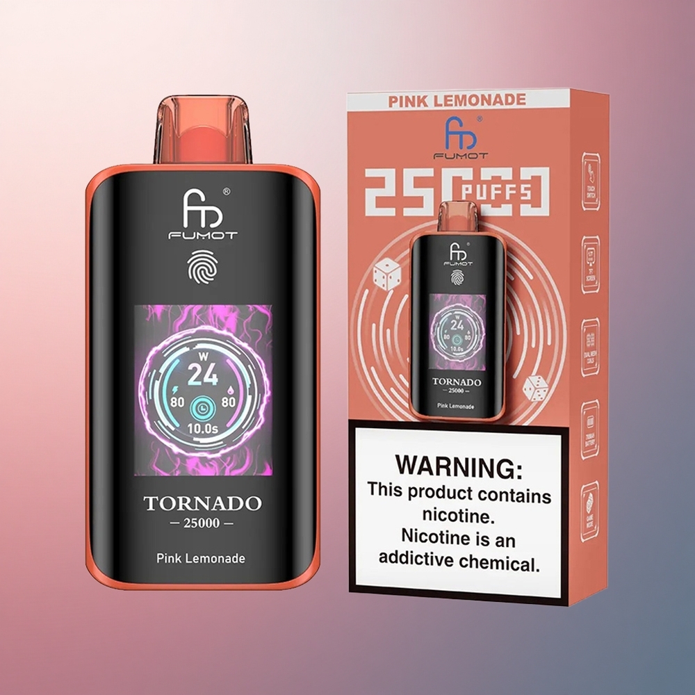 Fumot Tornado 25000 Puffs Citronnade Rose Écran HD 700mAh 20ml Nicotine