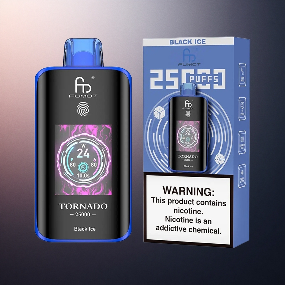 Fumot Tornado 25000 Puffs Glace Noire Écran HD 700mAh