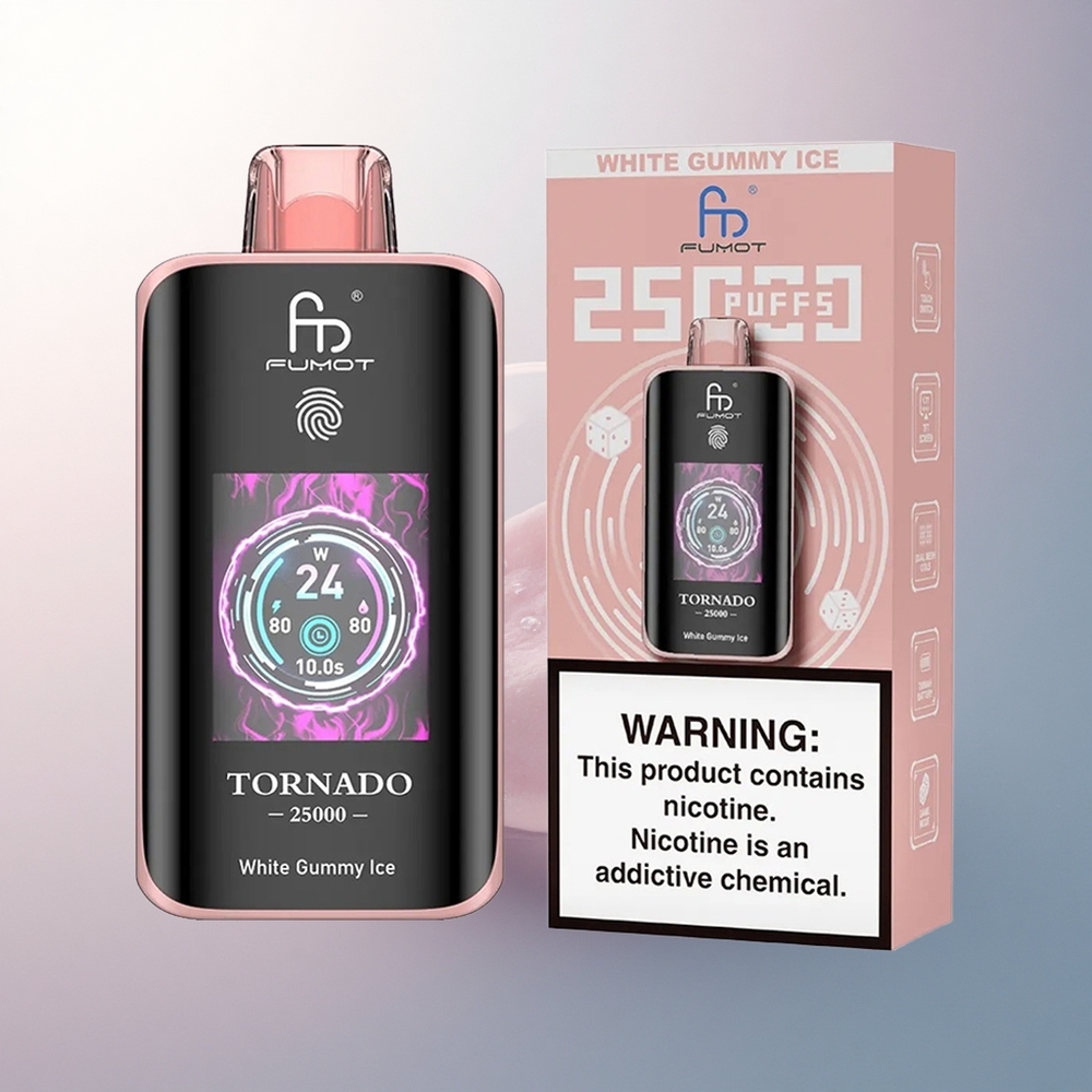 Fumot Tornado 25000 Puffs Gomme Blanche Glacée avec Écran HD et Batterie 700mAh