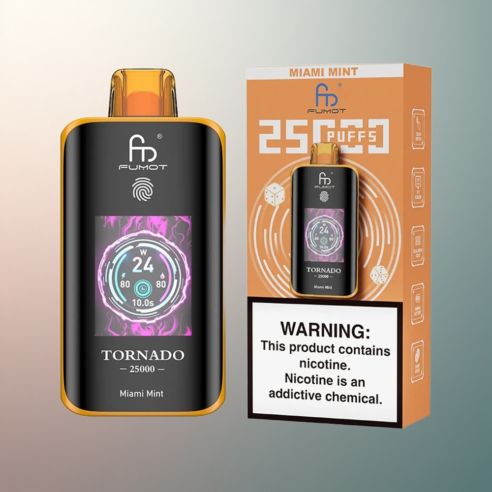 Fumot Tornado 25000 Puffs Menthe Miami Écran HD 700mAh 20ml Nicotine