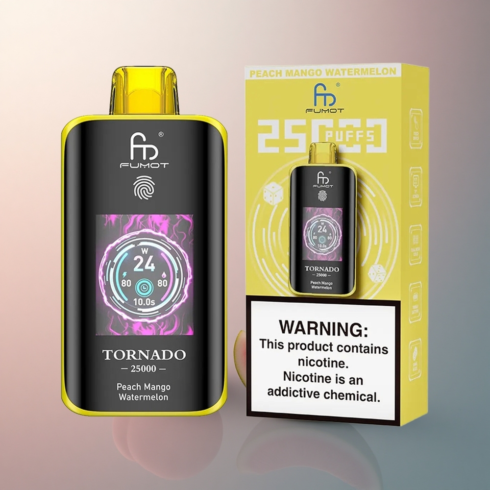 Fumot Tornado 25000 Puffs Pêche Mangue Pastèque Écran HD 700mAh Nicotine 0/2%/3%/5%