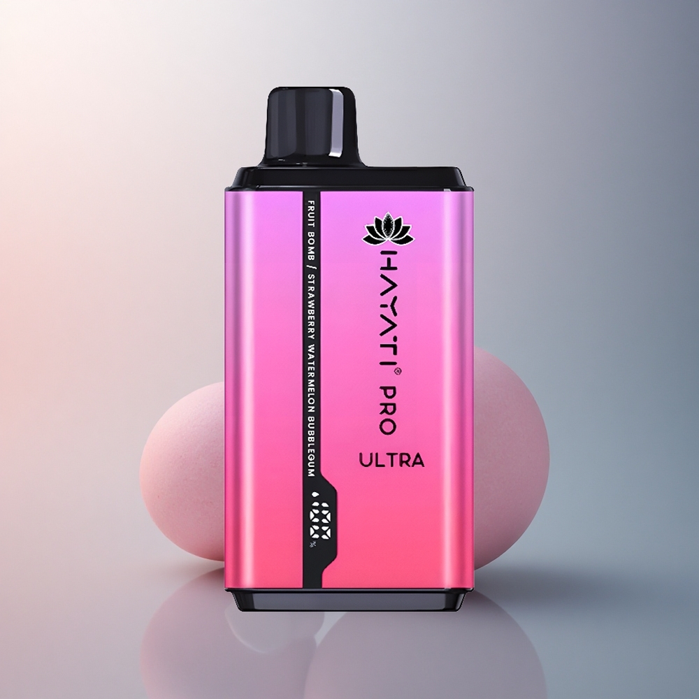 Hayati Pro Ultra 15000 Puffs Bombe Fruitée Fraise Pastèque Chewing-Gum avec 850mAh et 2% de nicotine