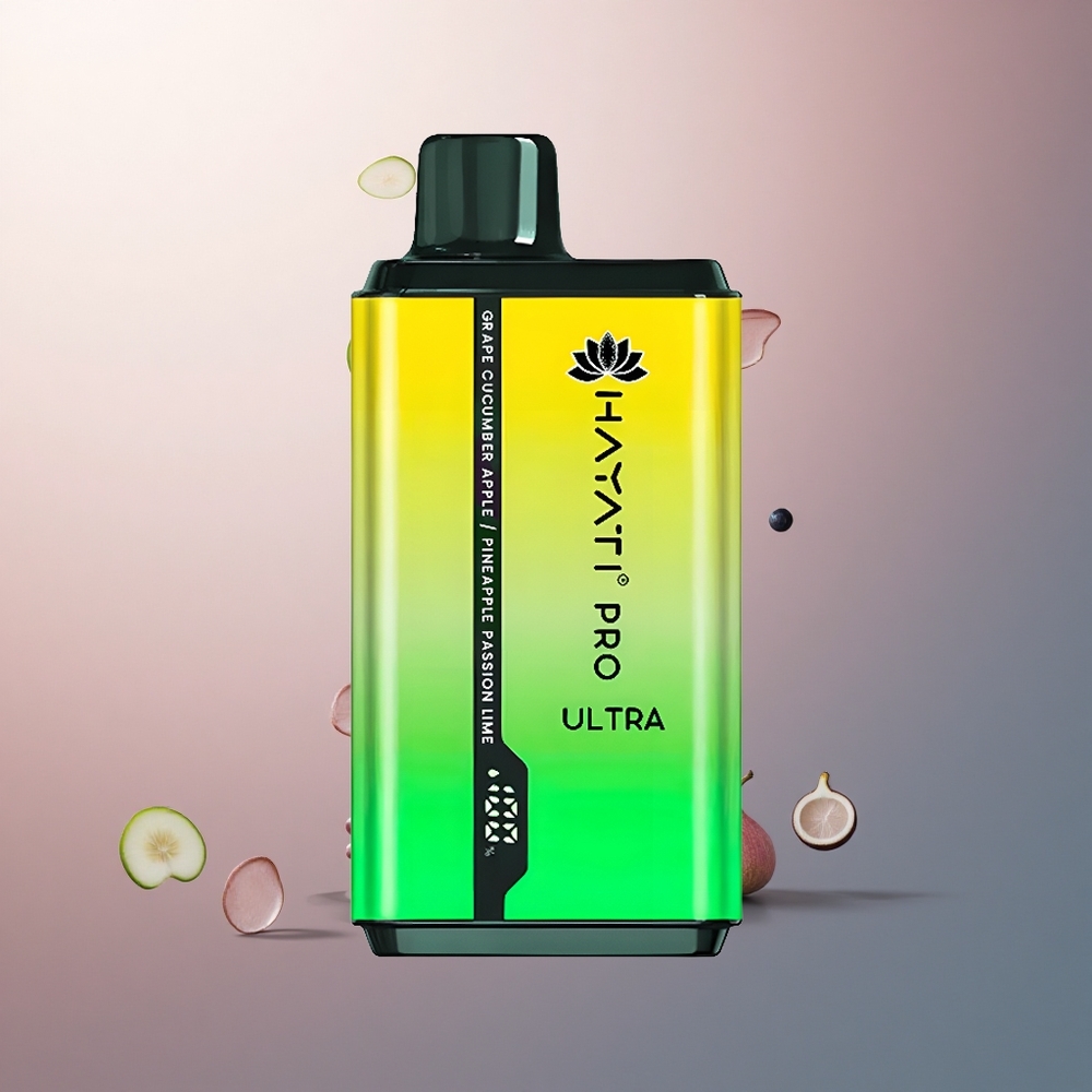 Hayati Pro Ultra 15000 Puffs Raisin Concombre Pomme Ananas Passion Lim avec 2% de nicotine et 850mAh
