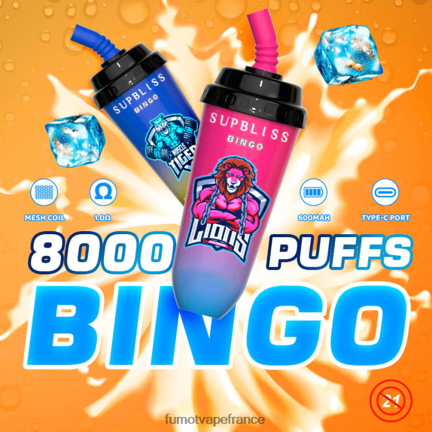 Fumot Supbliss Bingo Dispositif à dosettes jetables de 16 ml 8000 (1 pièce) mangue fraise - Fumot cigarette electronique 00BH4J409