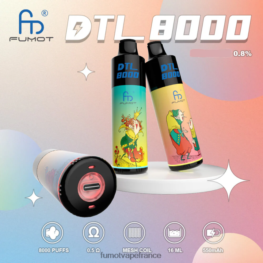 Fumot DTL Stylo vape jetable 8000 - 16 ml (1 pièce) rhum ananas coco - Fumot vape avis 00BH4J423