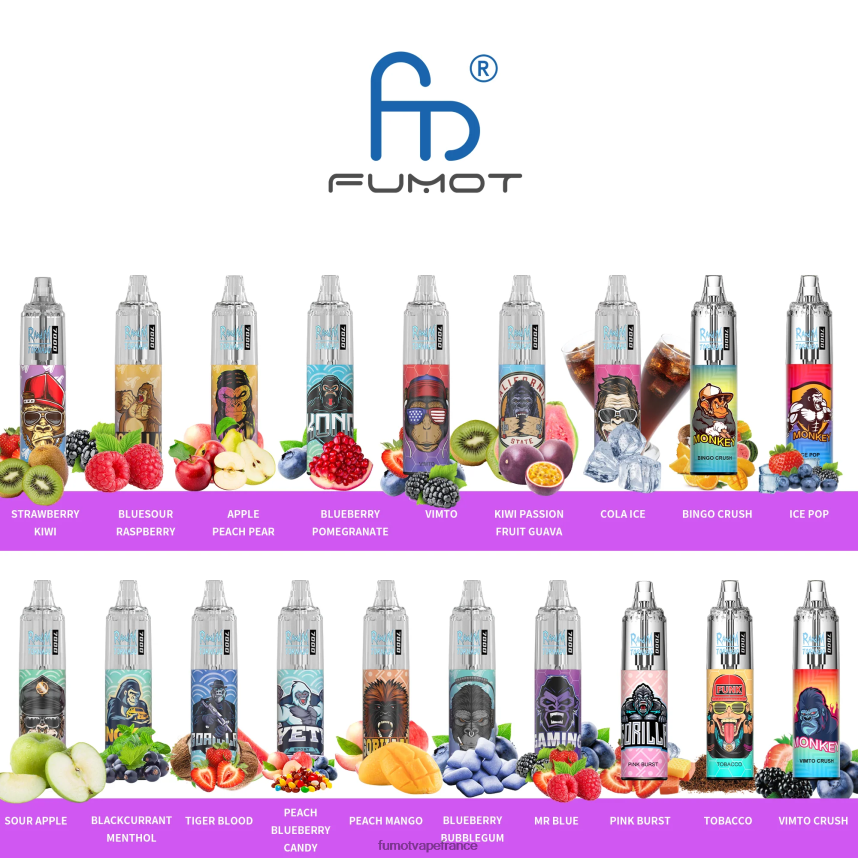 Fumot Tornado 0% 7000 Stylo vape jetable de 14 ml (1 pièce) glace à la pêche - Fumot vape France 00BH4J527