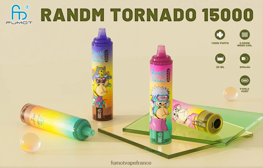 Fumot Tornado 15000 vape jetable 25ml (1 pièce) myrtille sur glace - Fumot puff 00BH4J164