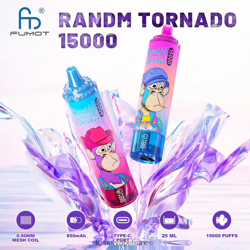 Fumot Tornado 15000 vape jetable 25ml (1 pièce) myrtille sur glace - Fumot puff 00BH4J164
