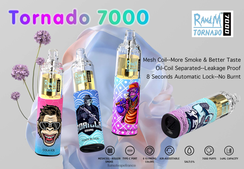 Fumot Tornado Stylo vape jetable 7000 - 14 ml (1 pièce) glace au cola - Fumot France 00BH4J72