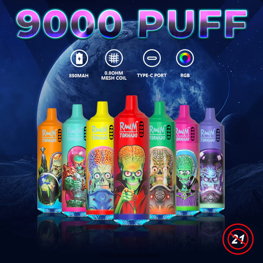 Fumot Tornado stylo vape jetable 9000 - 18ml (1 pièce) glace à la pêche d\'été - Fumot France 00BH4J52