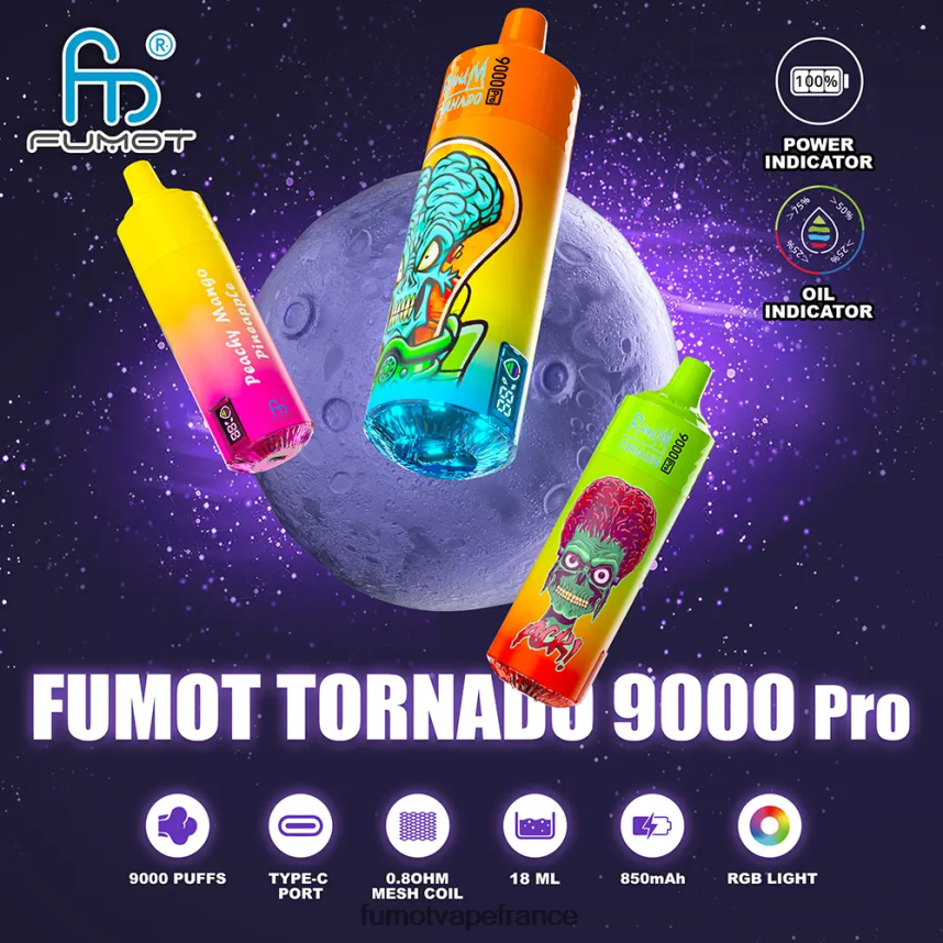 Fumot Tornado vape jetable 9000 pro - 18ml (1 pièce) bubblegum fraise pastèque - Fumot cigarette electronique 00BH4J249